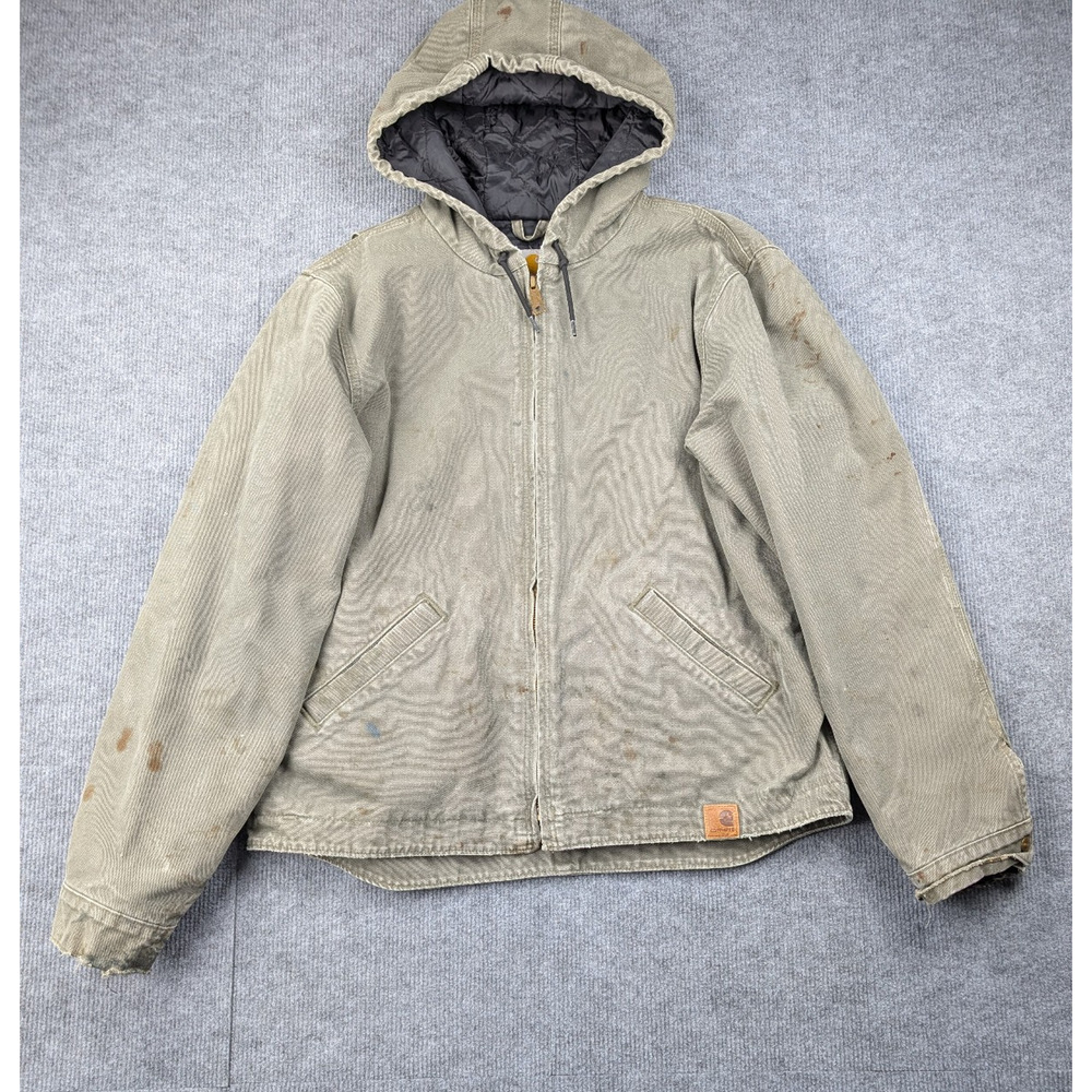 Carhartt Duck Canvas Jacket Mens Large 100733 316 Green Faded Thrashed Work Wear